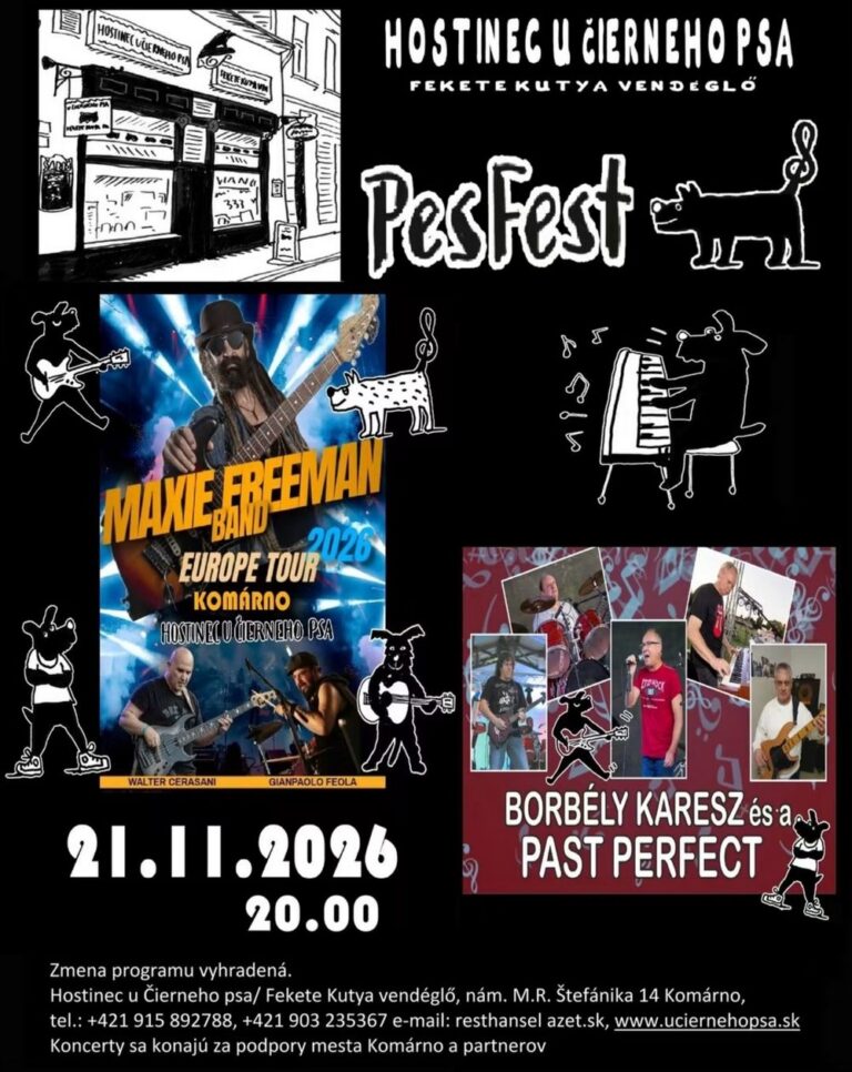 Plagát: PesFest 21. 11. 2026 – Maxie Freeman Band a Borbély Karesz és a Past Perfect, Hostinec u Čierneho psa Komárno