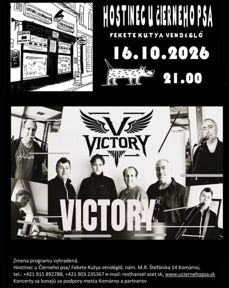 Plagát: koncert Victory, Hostinec u Čierneho psa Komárno, 16. 10. 2026 o 21.00