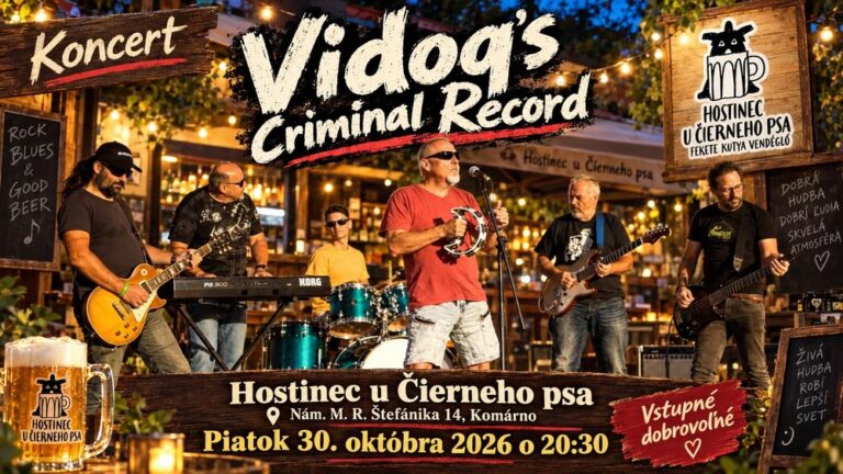 Plagát: koncert Vidoq's Criminal Record, Hostinec u Čierneho psa Komárno, 30. 10. 2026 o 20.30