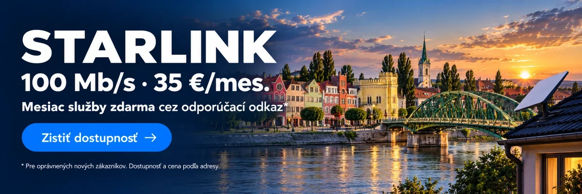 Starlink satelitný internet – 100 Mb/s za 35 € mesačne, mesiac služby zdarma cez odporúčací odkaz. Zistiť dostupnosť.